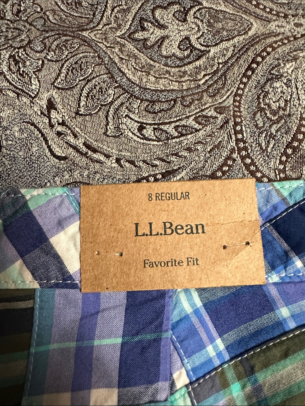 L.L. Bean Plaid Patchwork Bermuda Shorts in Blue, Green & Tan - Picture 3 of 4